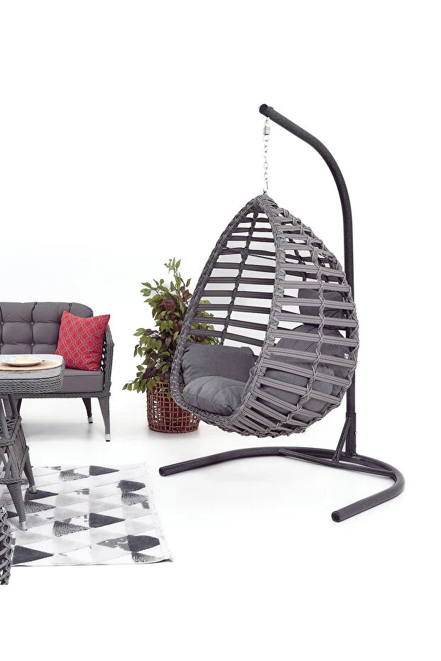 Linda Rattan Bahçe Balkon Oturma Grubu (3 1 1 MASA 2 PUF) Salıncak